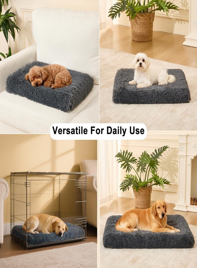 KimPets Fluffy Orthopedic Dog Beds for Puppy/Cats with Washable Removable Cover Dog Crate Bed Egg Crate Foam Support Plush Pet Pad Mat with Anti-Slip Bottom (24 * 16,Dark Grey) - Image 5
